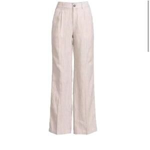Land's End High rise wide leg beige and white striped linen pants. Size 16W